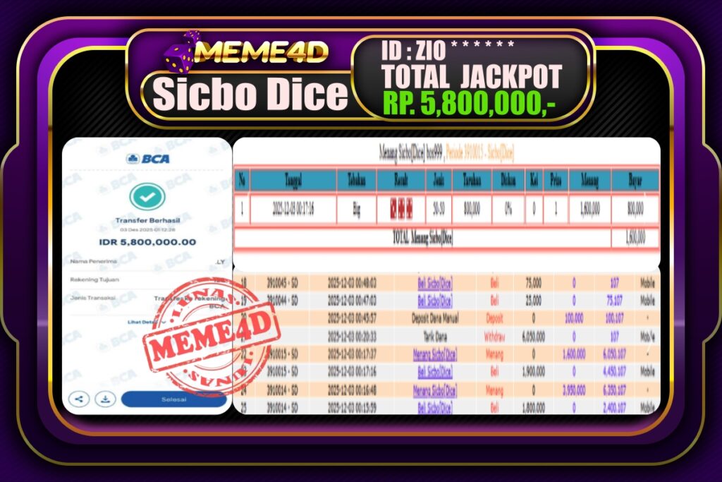 Bukti Jp MEME4D Casino Online 03 Desember  2025