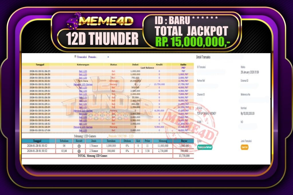 Bukti Jp MEME4D Casino Online 28 Januari 2026