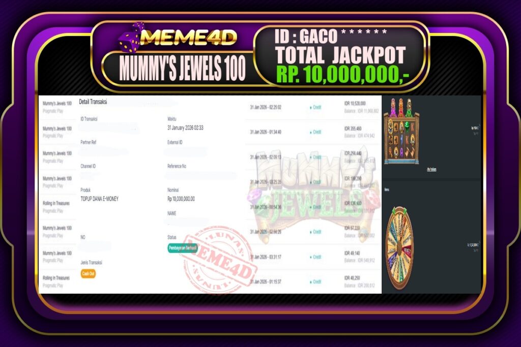 Bukti Jp MEME4D Slot Online 31 Januari 2026