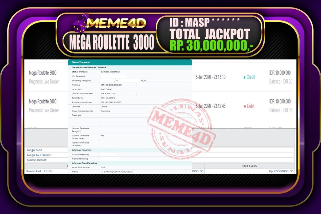 Bukti Jp MEME4D Casino Online 16 Januari 2026