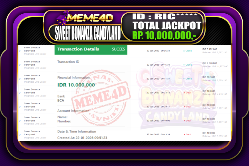 Bukti Jp MEME4D Casino Online 22 Januari 2026