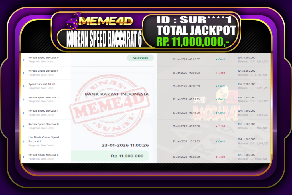 Bukti Jp MEME4D Casino Online 23 Januari 2026