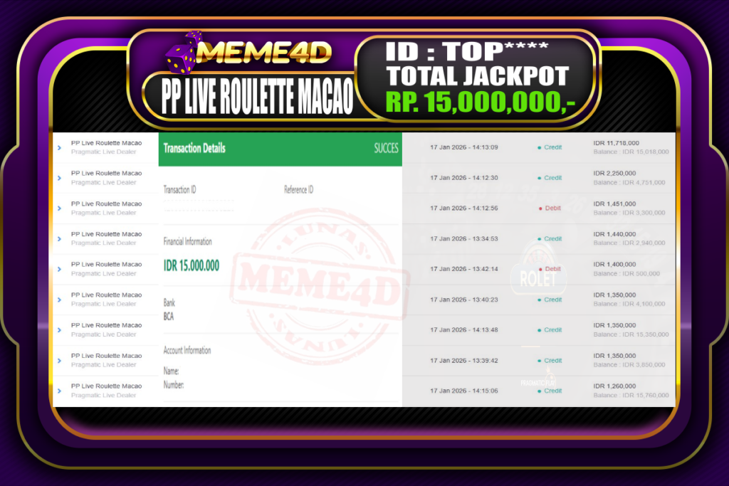 Bukti Jp MEME4D Casino Online 17 Januari 2026