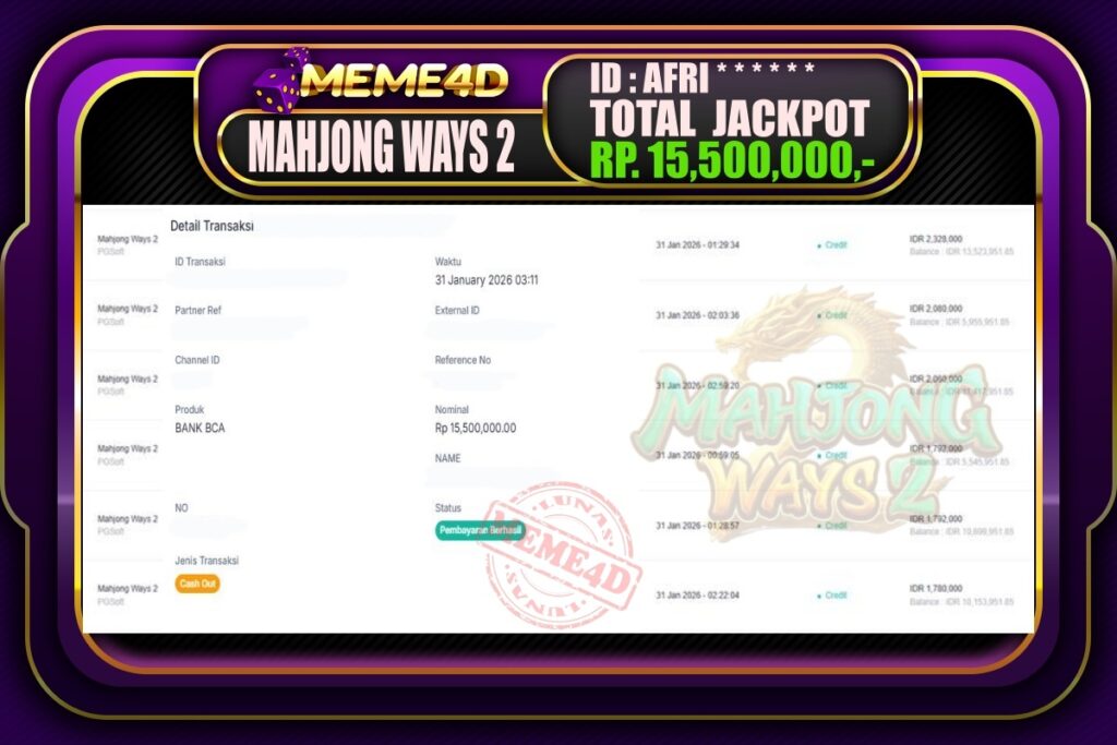 Bukti Jp MEME4D Slot Online 31 Januari 2026