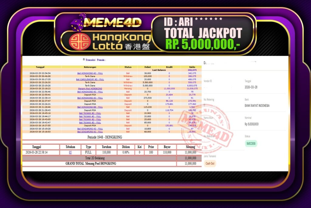 Bukti Jp MEME4D Togel Online 29 March 2026