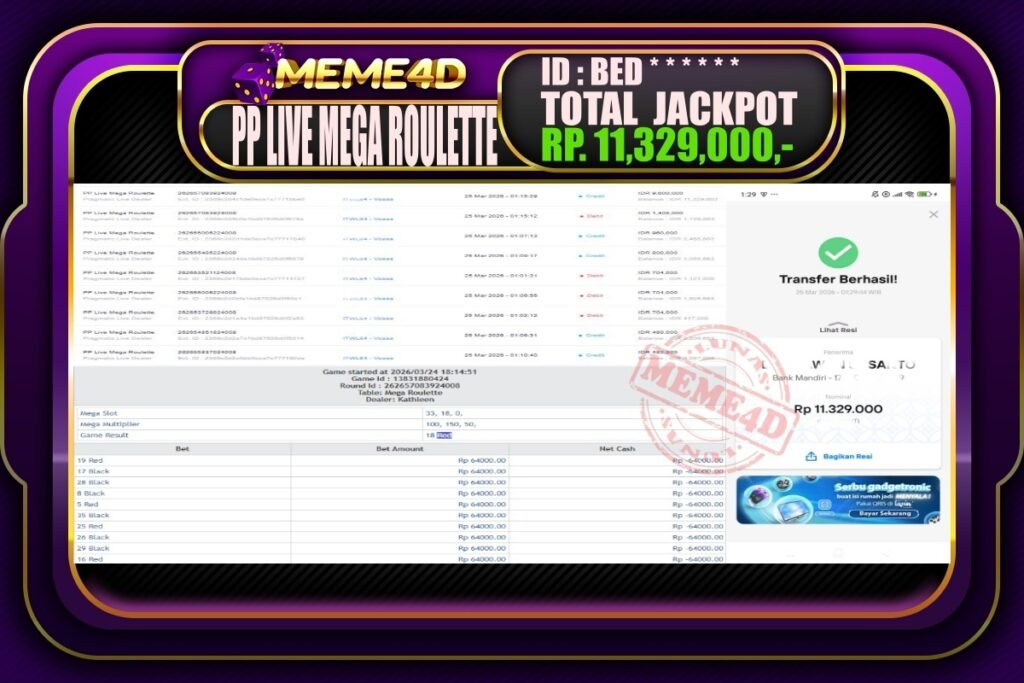 Bukti Jp MEME4D Casino Online  25 March 2026