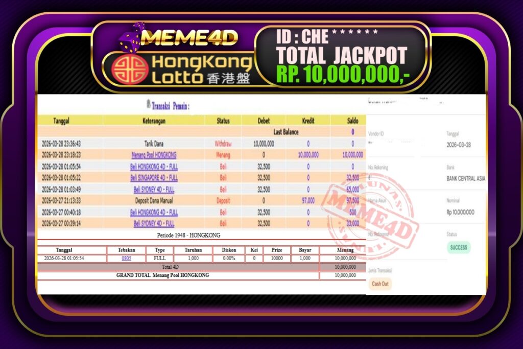 Bukti Jp MEME4D Togel Online 29 March 2026