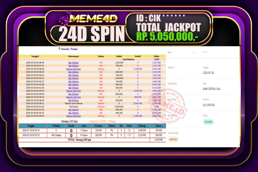 Bukti Jp MEME4D Casino Online 29 March 2026