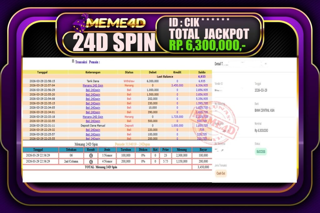 Bukti Jp MEME4D Casino Online 30 March 2026