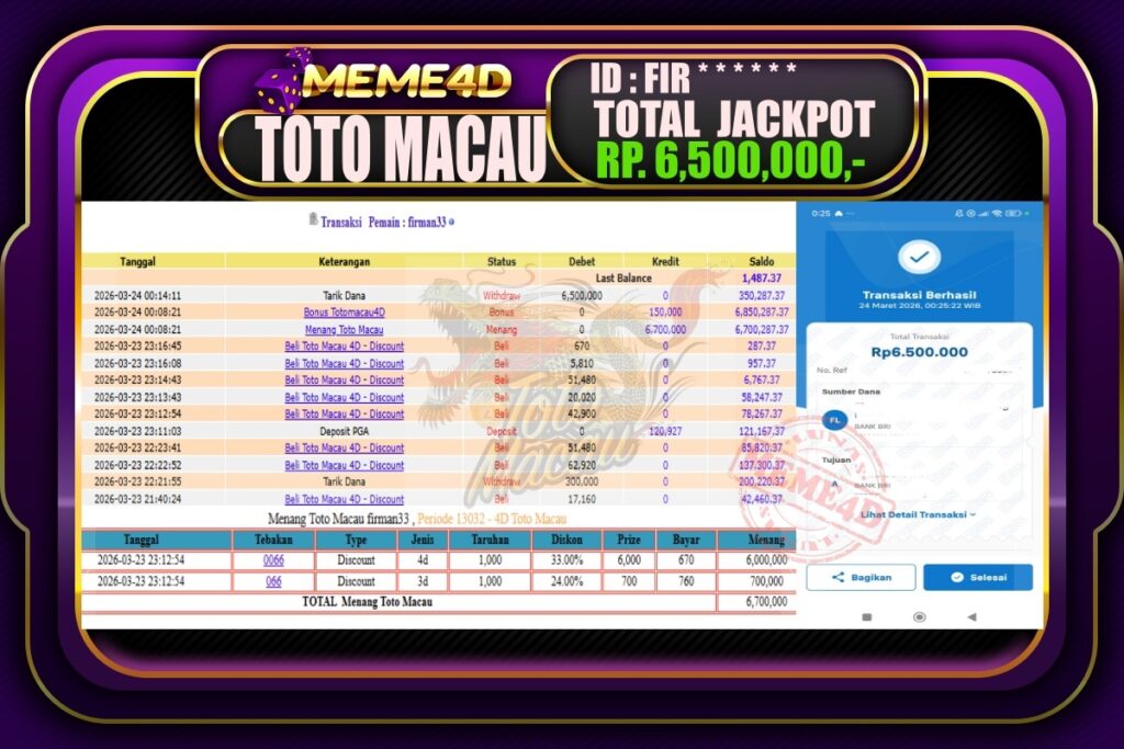 Bukti Jp MEME4D Togel Online 24 March 2026