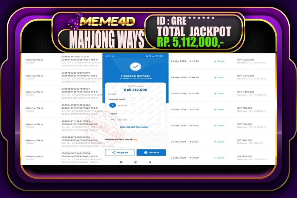 Bukti Jp MEME4D Slot Online 25 March 2026