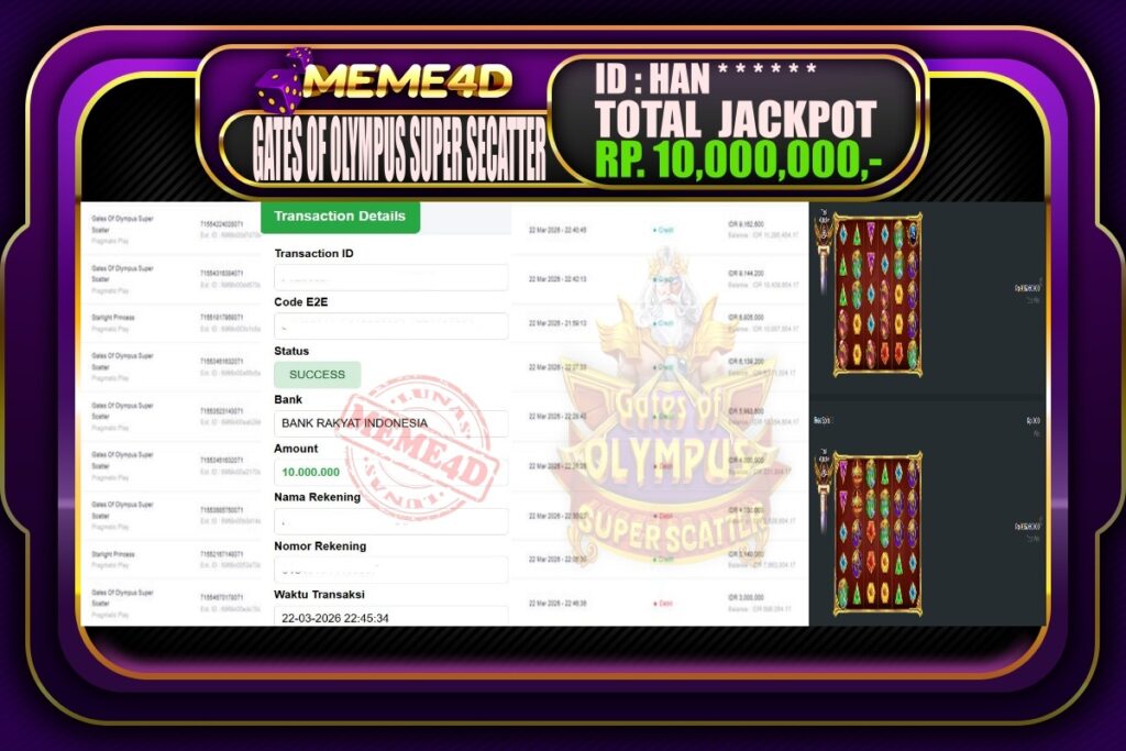 Bukti Jp MEME4D Slot Online  23 March 2026