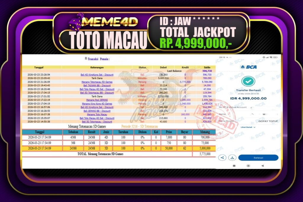 Bukti Jp MEME4D Togel Online 24 March 2026