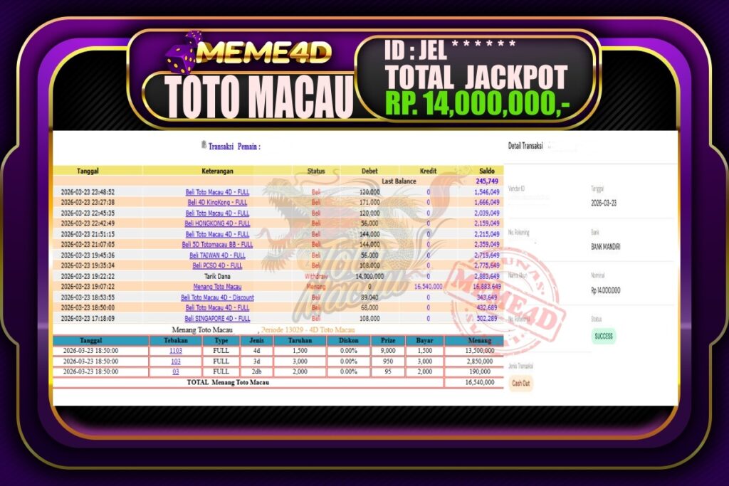 Bukti Jp MEME4D Togel Online 24 March 2026