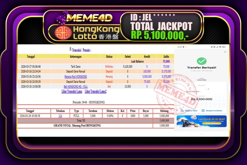 Bukti Jp MEME4D Togel Online 27 March 2026