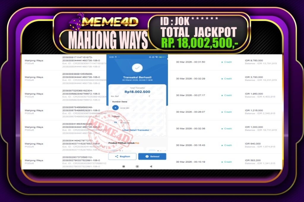 Bukti Jp MEME4D Slot Online 30 March 2026