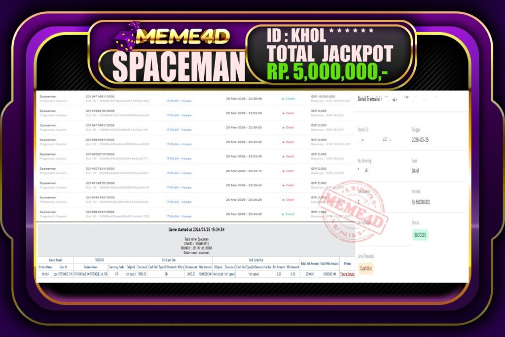 Bukti Jp MEME4D Slot Online 26 March 2026