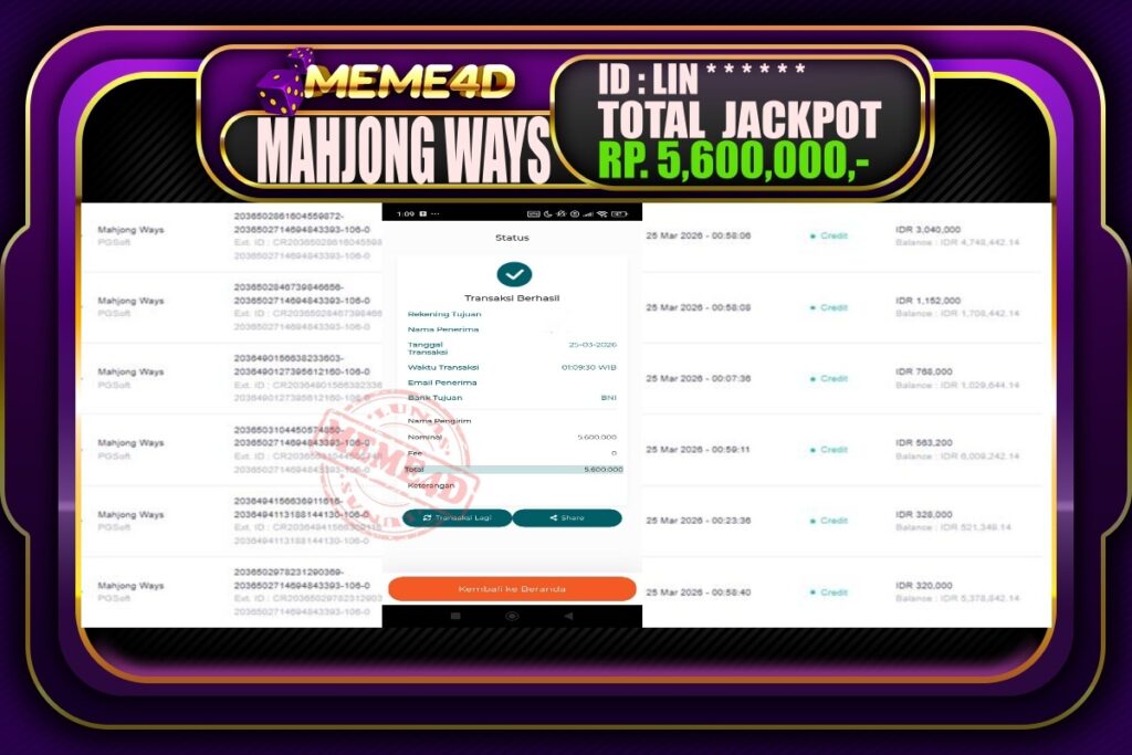 Bukti Jp MEME4D Slot Online 25 March 2026