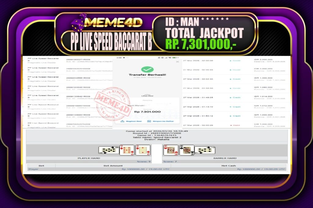 Bukti Jp MEME4D Casino Online 27 March 2026