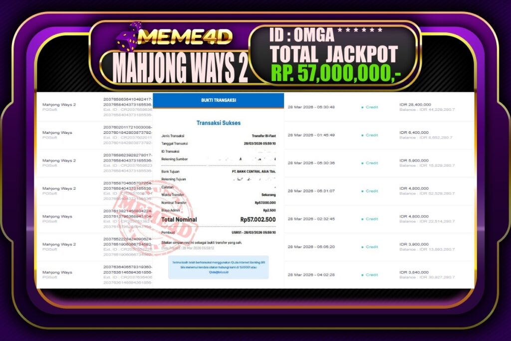 Bukti Jp MEME4D Slot Online 28 March 2026