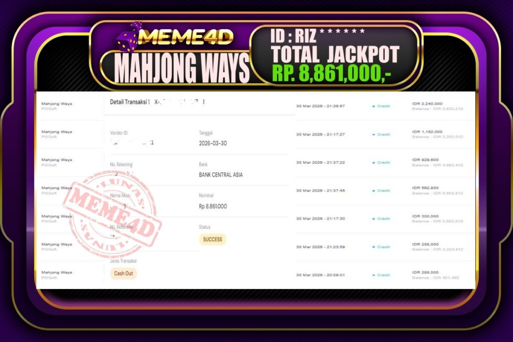 Bukti Jp MEME4D Slot Online 31 March 2026