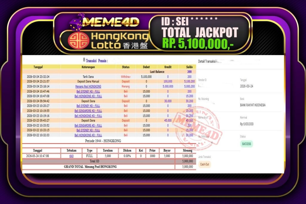 Bukti Jp MEME4D Togel Online 25 March 2026