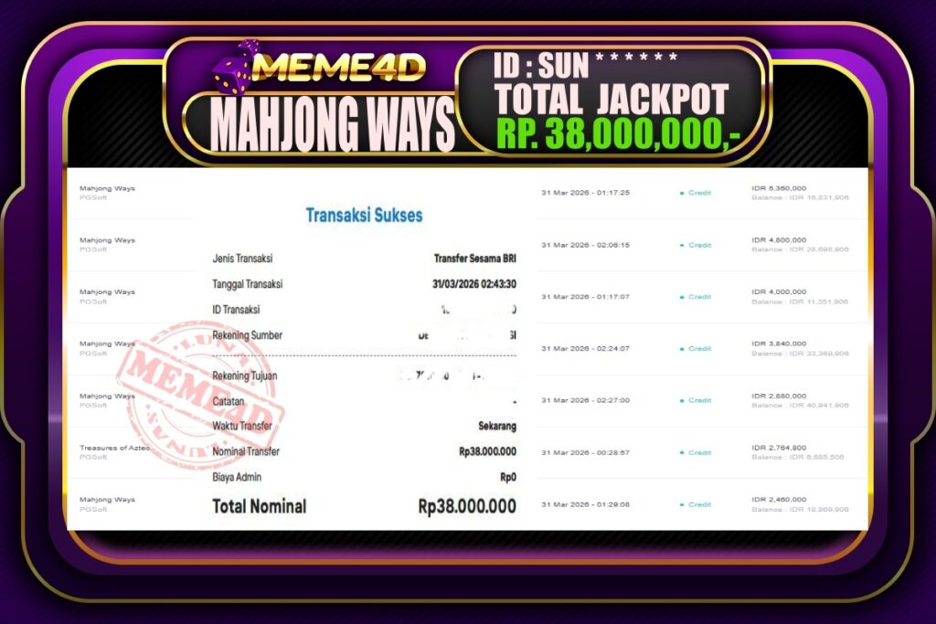 Bukti Jp MEME4D Slot Online 31 March 2026