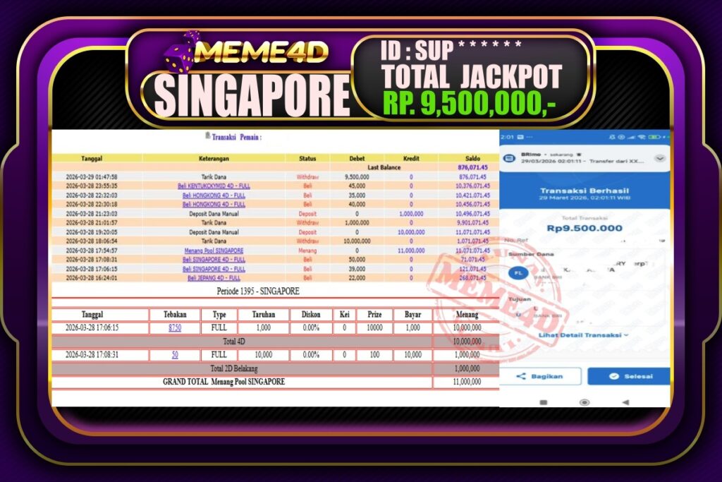 Bukti Jp MEME4D Togel Online 29 March 2026