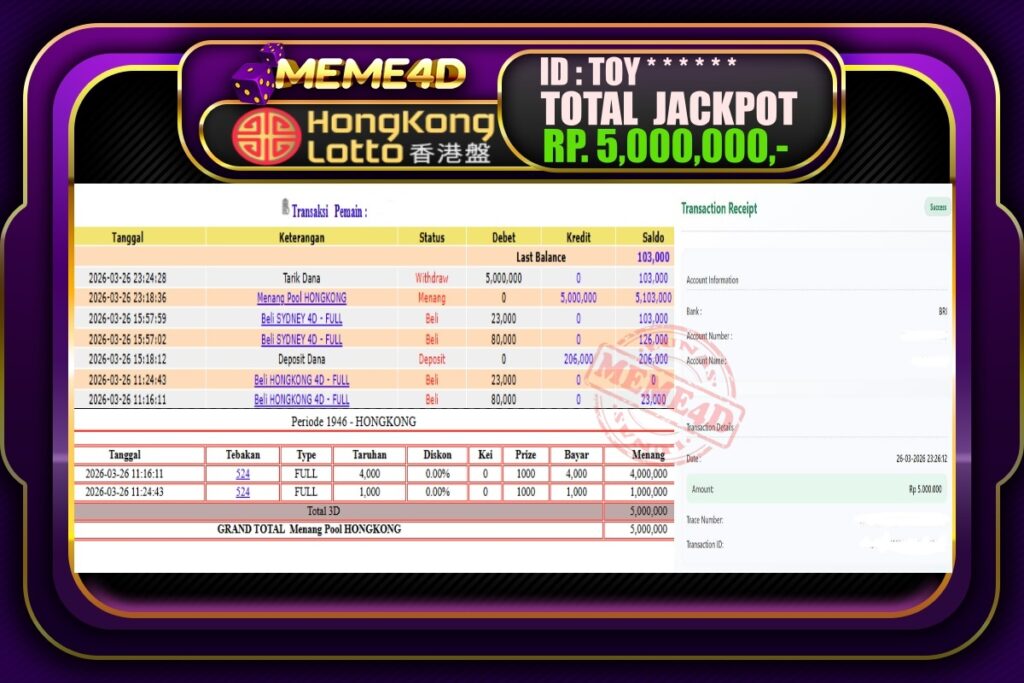 Bukti Jp MEME4D Togel Online 27 March 2026