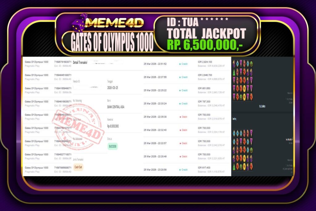 Bukti Jp MEME4D Slot Online 26 March 2026