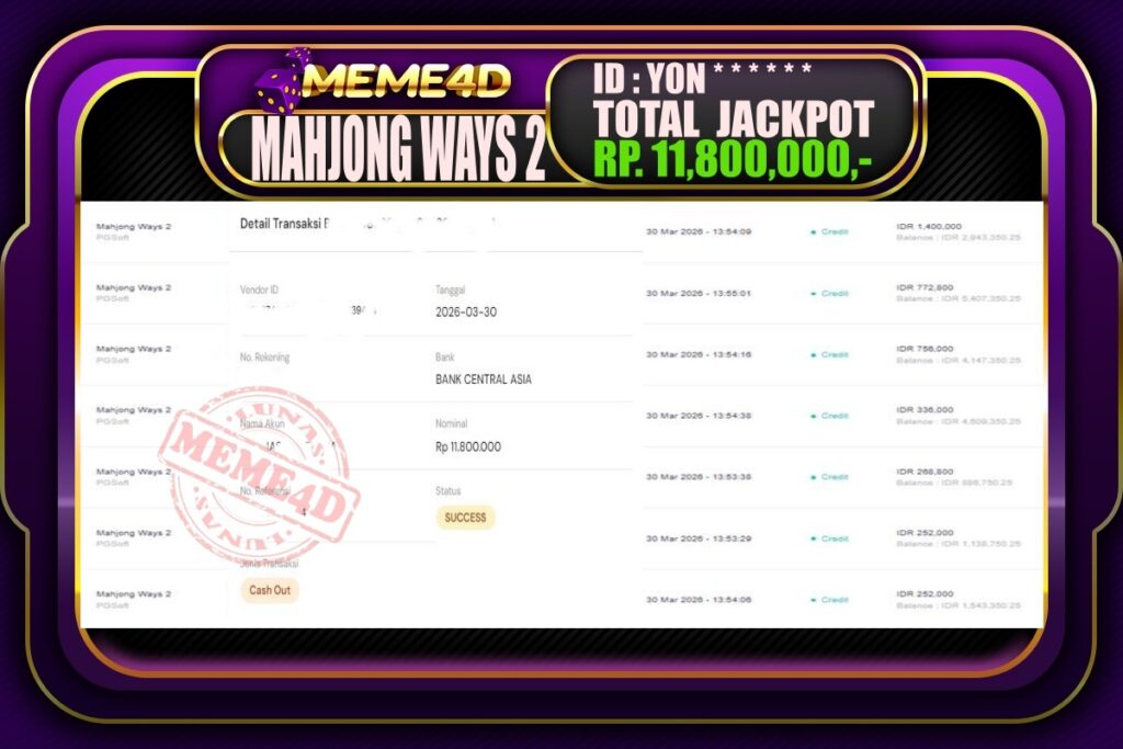 Bukti Jp MEME4D Slot Online 31 March 2026