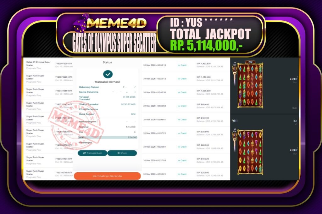 Bukti Jp MEME4D Slot Online 31 March 2026