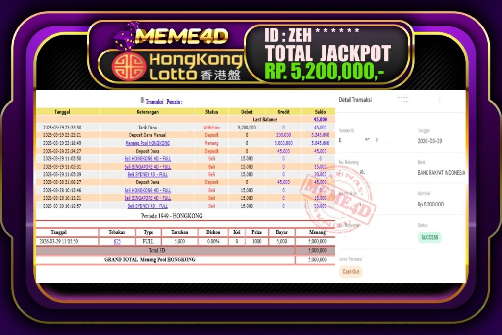 Bukti Jp MEME4D Togel Online 30 March 2026