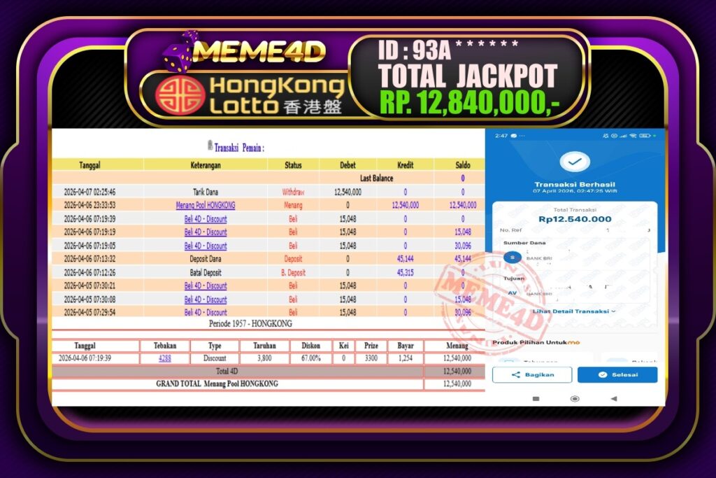 Bukti Jp MEME4D Togel Online 07 April 2026