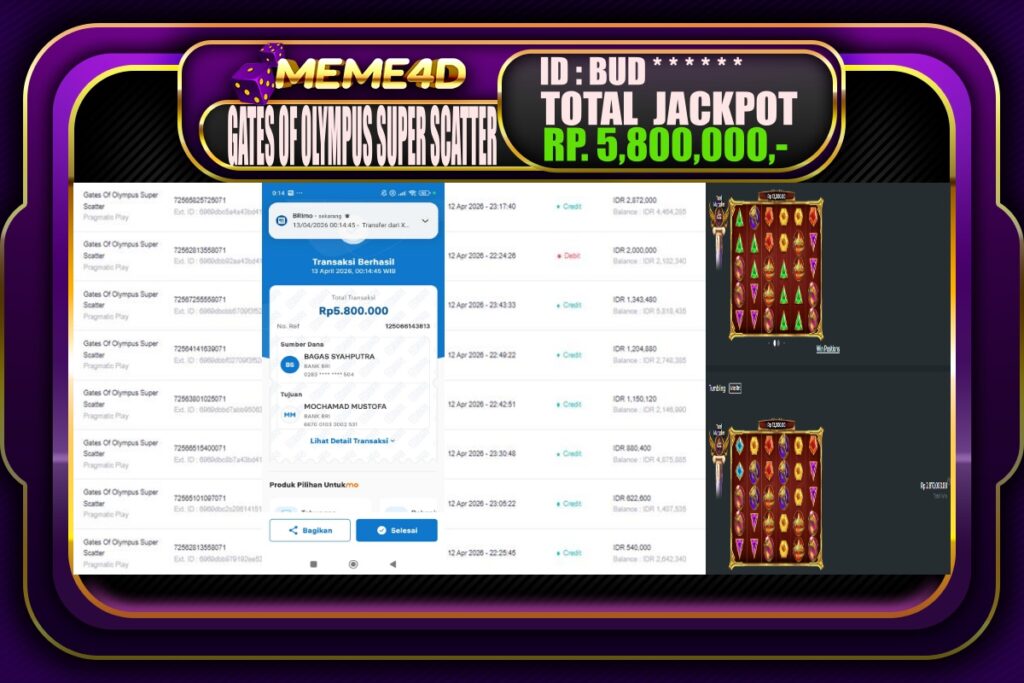 Bukti Jp MEME4D Slot Online 13 April 2026