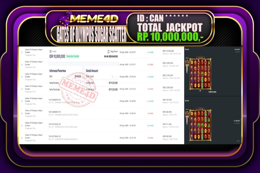 Bukti Jp MEME4D Slot Online 05 April 2026