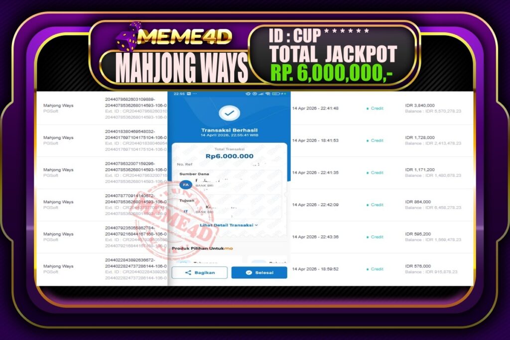 Bukti Jp MEME4D Slot Online 15 April 2026