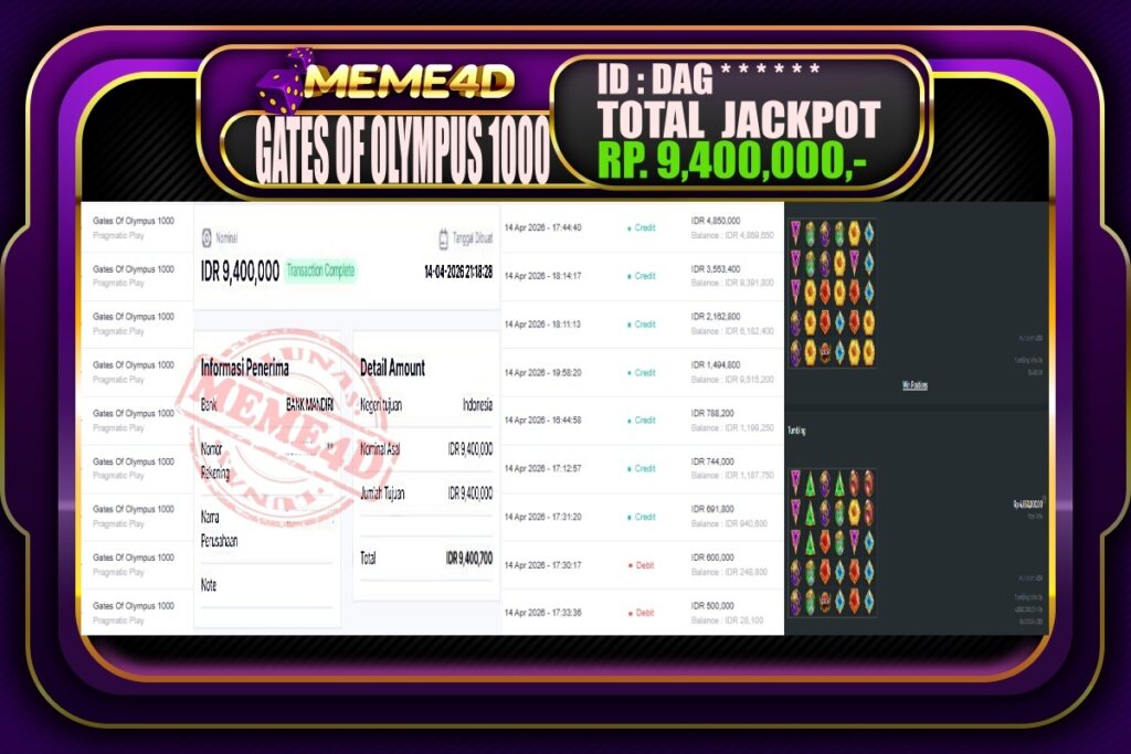 Bukti Jp MEME4D Slot Online 15 April 2026