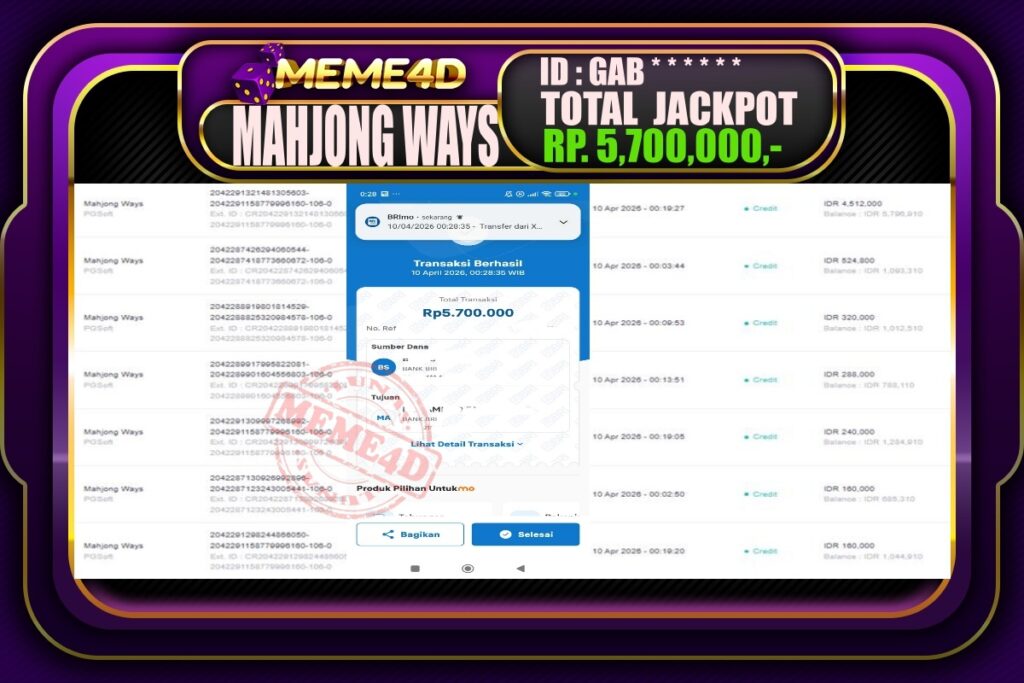 Bukti Jp MEME4D Slot Online 10 April 2026