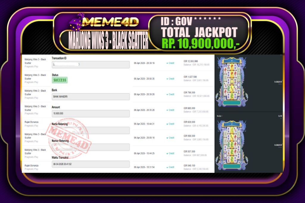 Bukti Jp MEME4D Slot Online 07 April 2026