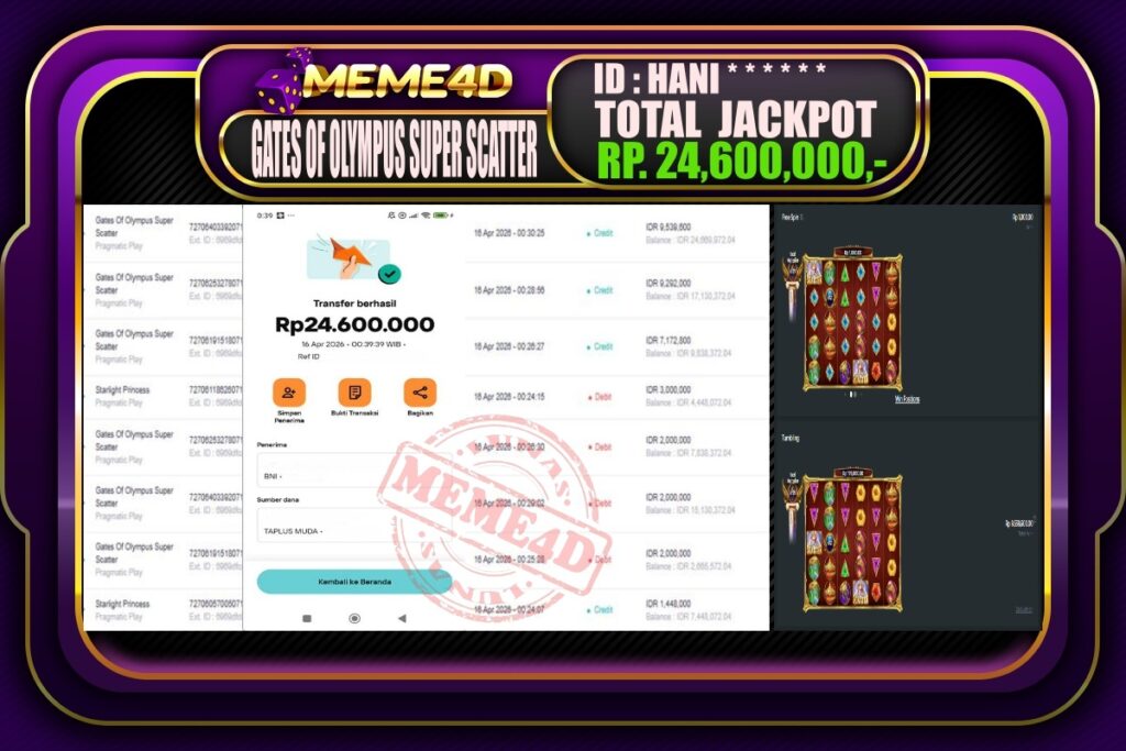 Bukti Jp MEME4D Slot Online 16 April 2026