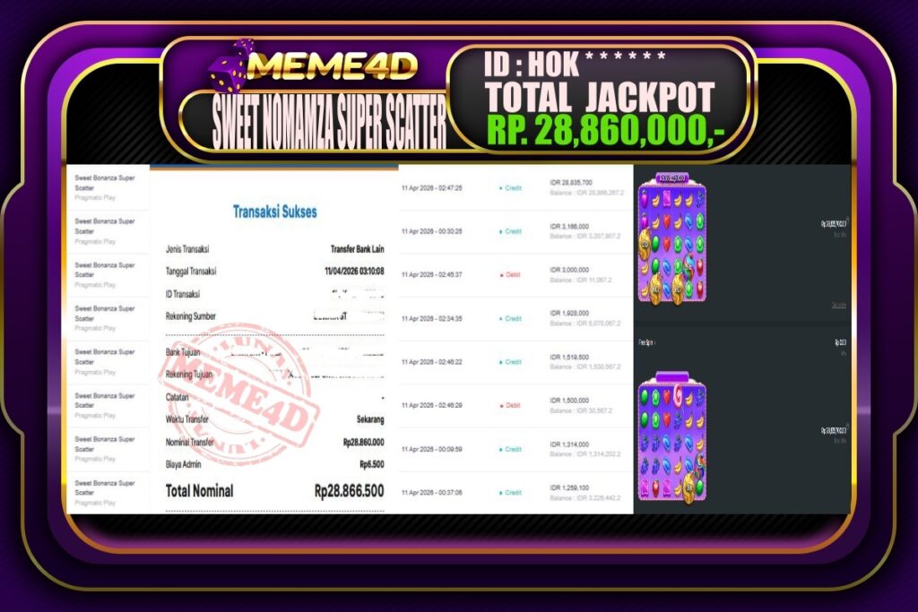 Bukti Jp MEME4D Slot Online 11 April 2026