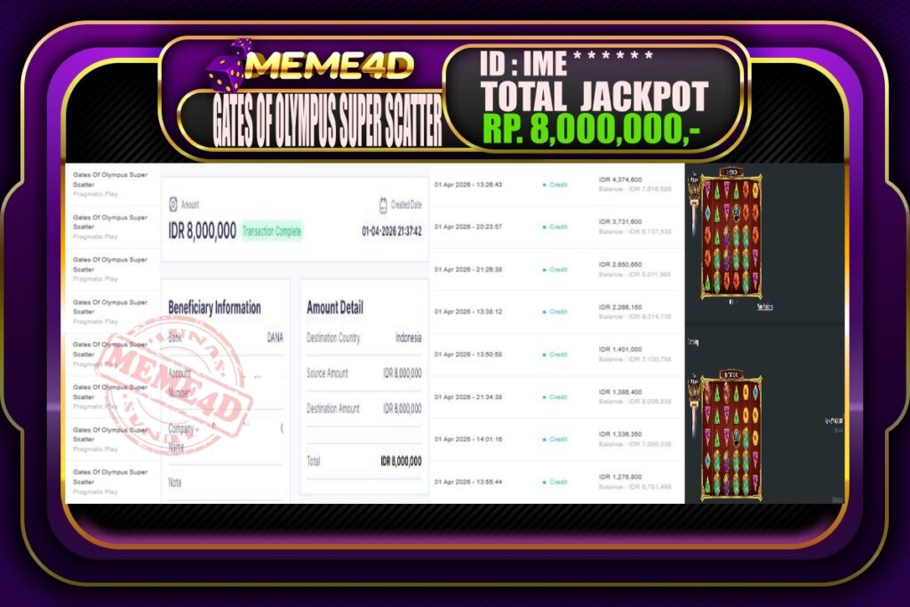 Bukti Jp MEME4D Slot Online 02 April 2026