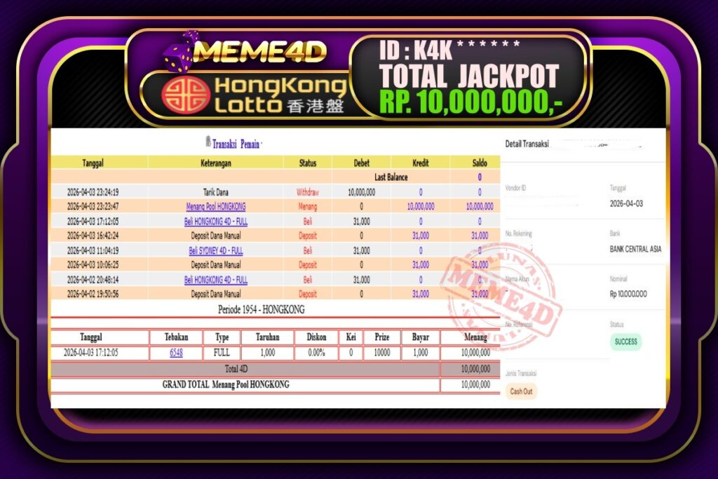 Bukti Jp MEME4D Togel Online 04 April 2026