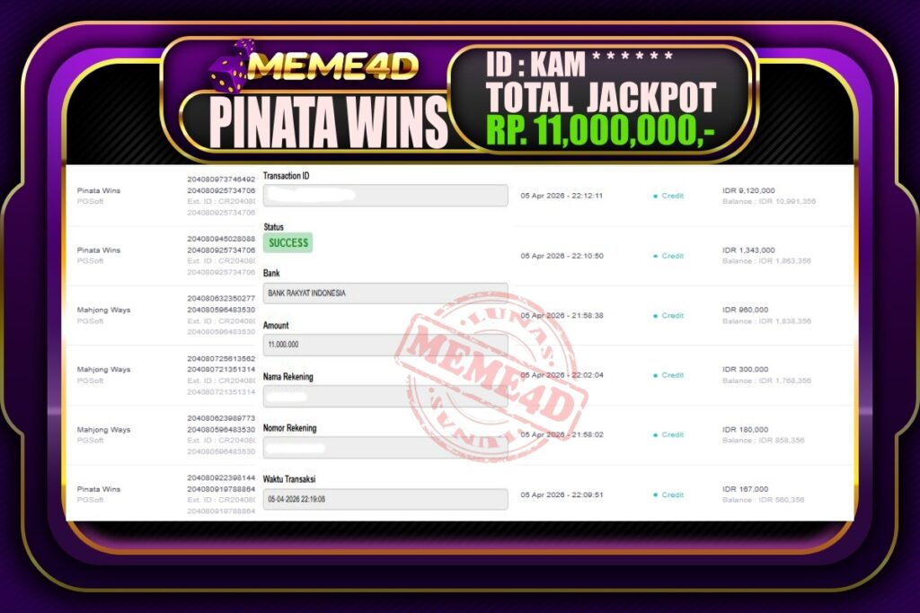 Bukti Jp MEME4D Slot Online 06 April 2026