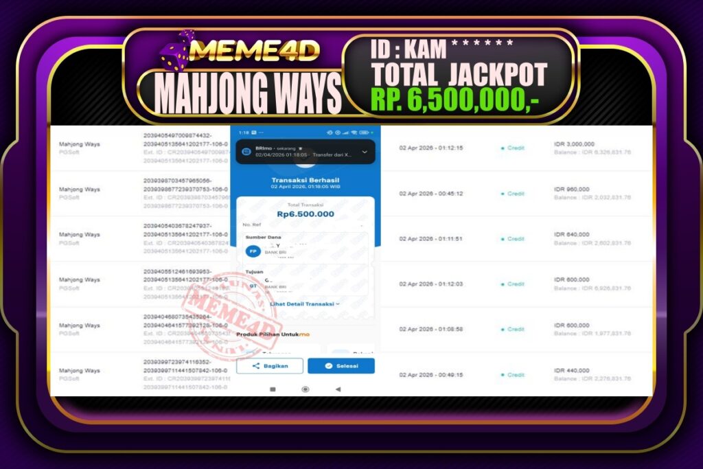 Bukti Jp MEME4D Slot Online 02 April 2026