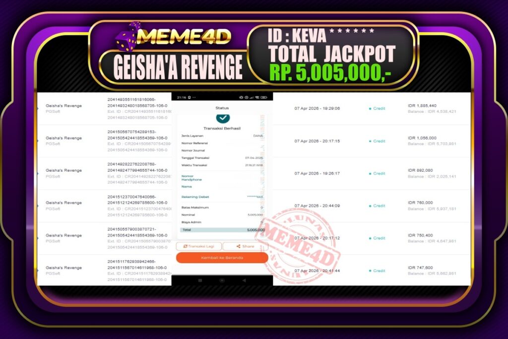 Bukti Jp MEME4D Slot Online 08 April 2026