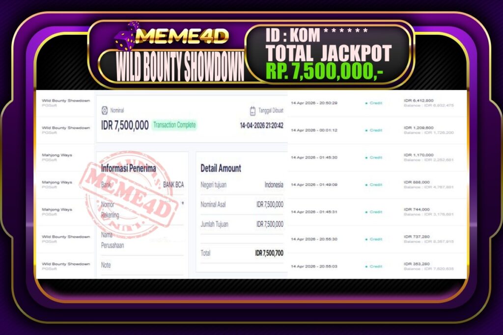 Bukti Jp MEME4D Slot Online 15 April 2026