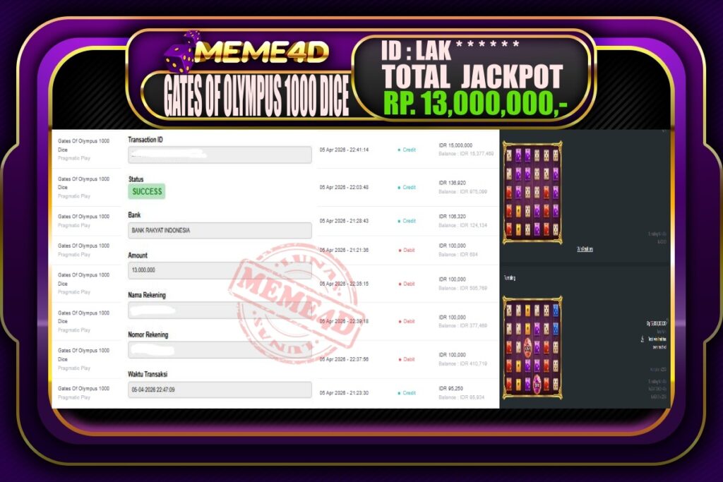 Bukti Jp MEME4D Slot Online 06 April 2026