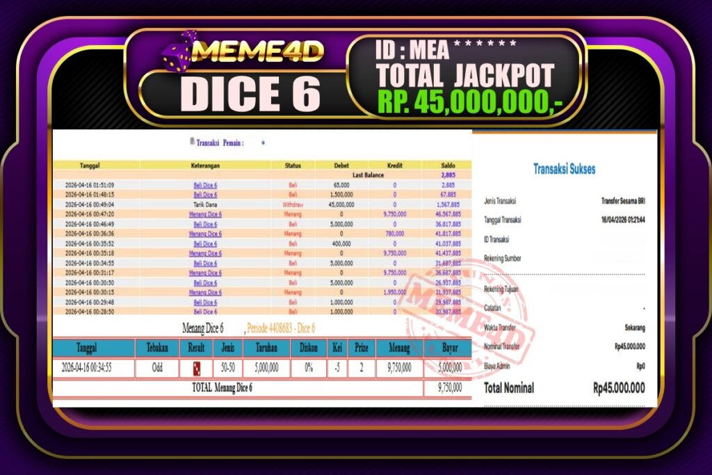 Bukti Jp MEME4D Casino Online 16 April 2026